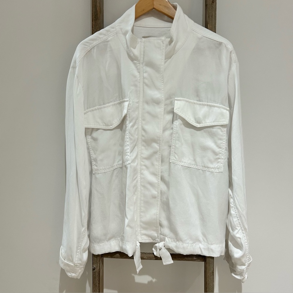 LOFT Utility Cinched Twill White Jacket Full Zip Pockets Women’s Size XL